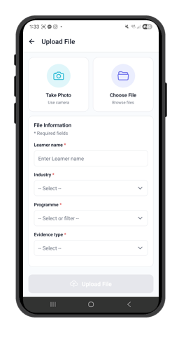 Upload a new file screen